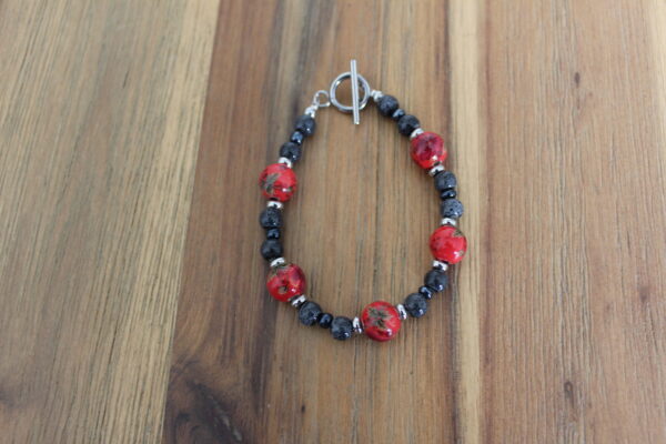Red and Charcoal Porcelain Bracelet