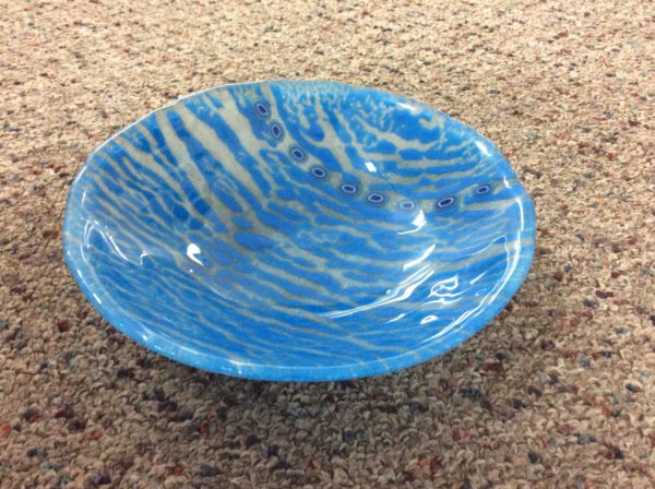 Blue Striped Fused Glass Bowl